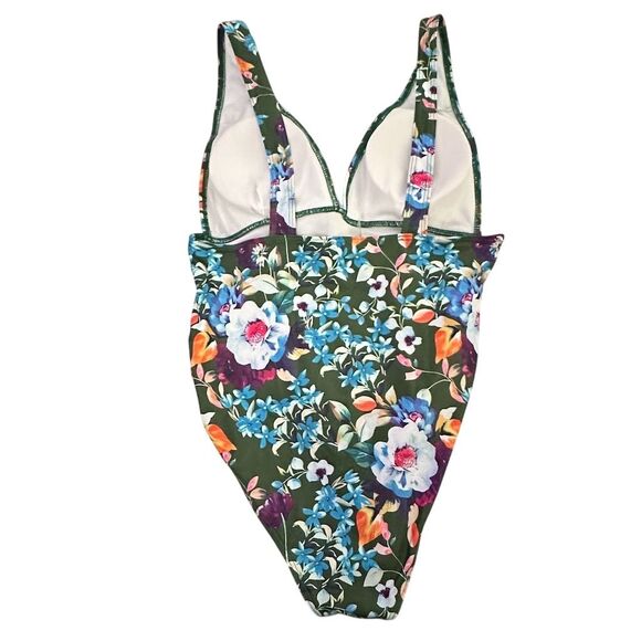 Women's Floral One Piece Swimsuit L Multicolor V-Neck Backless - Picture 2 of 4
